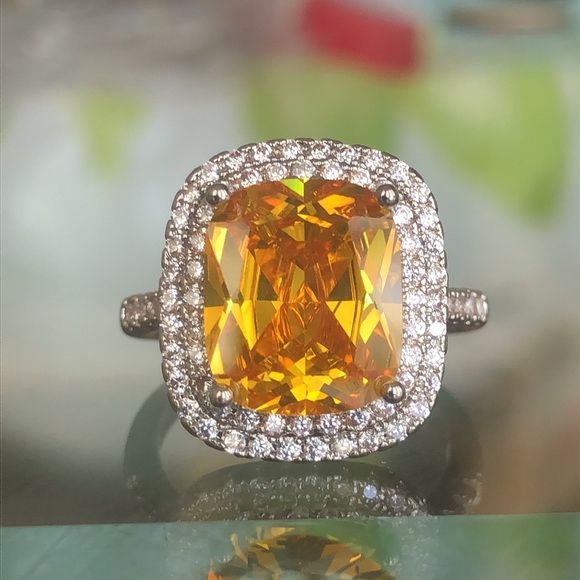 925 Sterling Silver Citrine Yellow Statement Ring - Picture 5 of 9